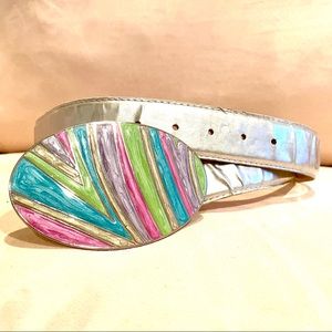 Silver Belt with Colorful Enamel Style Buckle